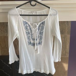 Sheer Gauzy Boho Peasant Blouse Tunic Tassel